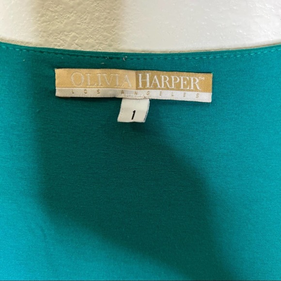 Olivia Harper Teal Milly Faux Wrap 3/4 Sleeve Dress Midi Dress 1X - Picture 5 of 6